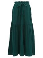 Matchesfashion.com Apiece Apart - Gailicia Shirred Waist Cotton Muslin Midi Skirt - Womens - Dark Green
