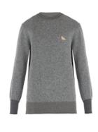 Matchesfashion.com Maison Kitsun - Crew Neck Lambswool Sweater - Mens - Grey