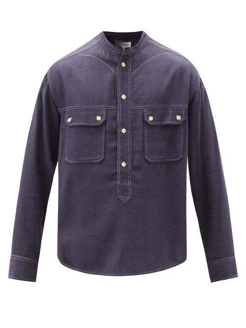 Matchesfashion.com Isabel Marant - Peliz Stand-collar Half-button Silk Shirt - Mens - Dark Blue