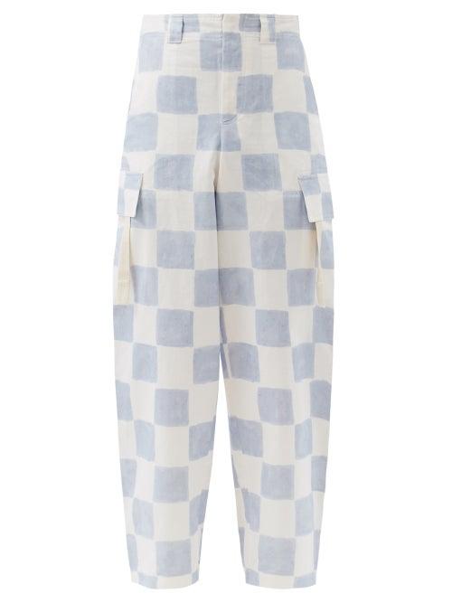 Matchesfashion.com Jacquemus - Checked Cotton-blend Canvas Cargo Trousers - Mens - Blue