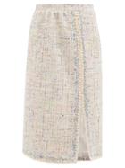 Matchesfashion.com Giambattista Valli - Lace-trimmed Cotton-blend Tweed Midi Skirt - Womens - Blue Multi