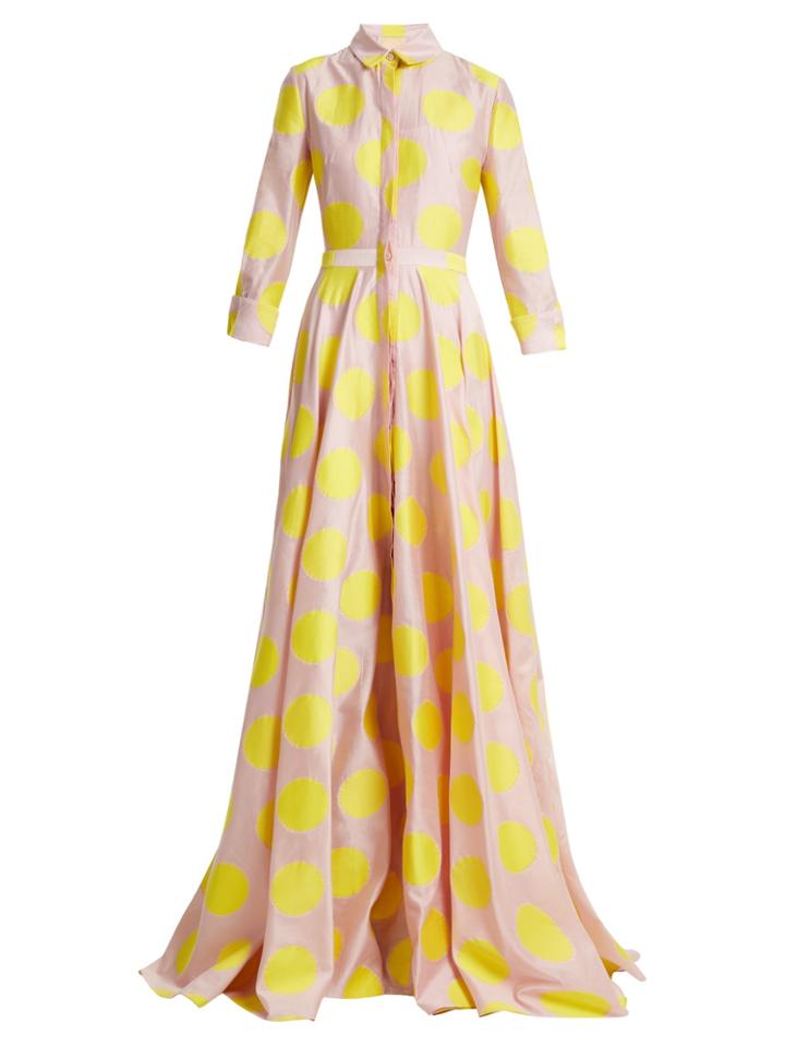 Carolina Herrera Point-collar Polka-dot Gown