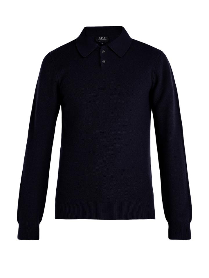 A.p.c. Guitry Wool-blend Long-sleeved Polo Shirt