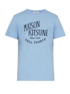 Matchesfashion.com Maison Kitsun - Logo Print Cotton Jersey T Shirt - Mens - Light Blue