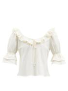 Casa Raki - Greta Ruffled Organic-linen Blouse - Womens - White