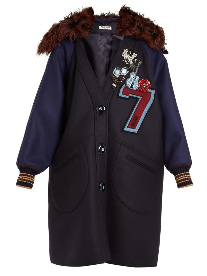 Miu Miu Embellished-appliqu Wool Coat