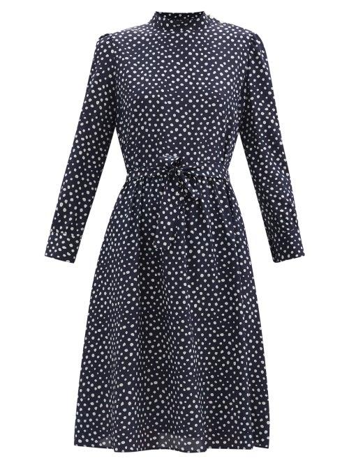 Matchesfashion.com A.p.c. - Caroline Polka Dot Silk-crepe Dress - Womens - Navy