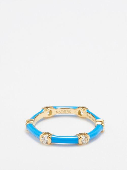 Melissa Kaye - Zea Diamond, Enamel & 18kt Gold Ring - Womens - Blue Multi
