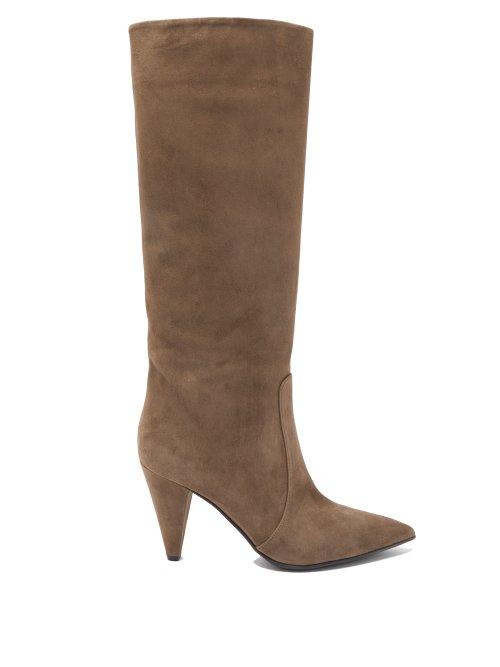 Matchesfashion.com Gianvito Rossi - Cone Heel 85 Suede Knee High Boots - Womens - Brown