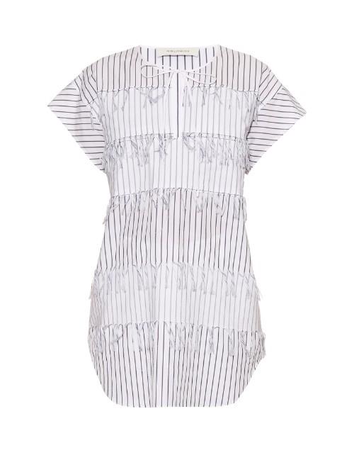 Cédric Charlier Frayed Pinstriped Cotton Top