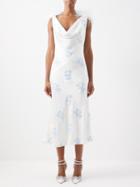 16arlington - Adwa Floral-crystal And Feather-trim Satin Dress - Womens - Blue White