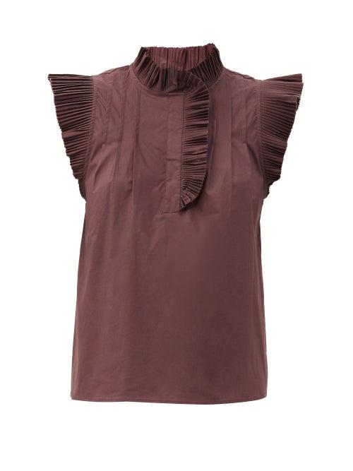 Matchesfashion.com Sea - Karla Ruffled Cotton-blend Top - Womens - Burgundy