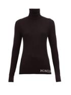 Matchesfashion.com Moncler - Logo Ribbed Roll Neck Wool Sweater - Womens - Black
