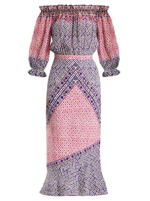 Matchesfashion.com Saloni - Grace Paisley Print Silk Crepe De Chine Dress - Womens - Pink Multi
