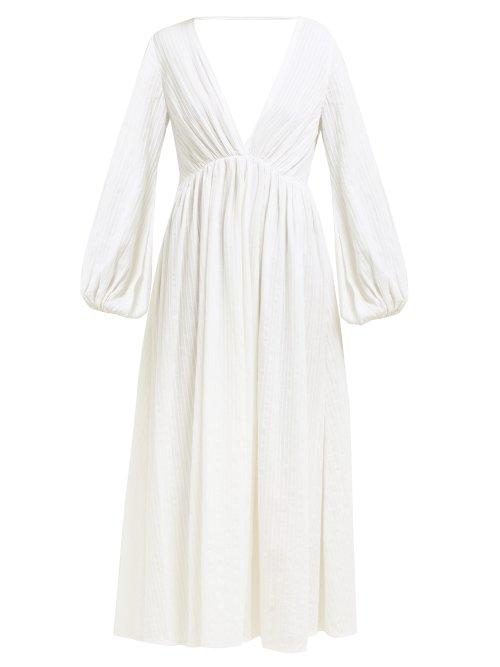 Matchesfashion.com Kalita - Aphrodite Jacquard Striped Cotton Midi Dress - Womens - White