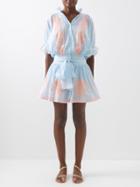 Juliet Dunn - Floral-embroidered Cotton Dress - Womens - Blue Orange