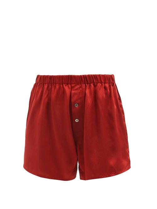 Araks - Eduardo Silk-satin Pyjama Shorts - Womens - Burgundy