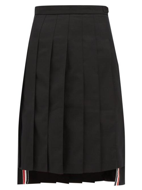 Matchesfashion.com Thom Browne - Stepped Hem Pleated Wool Twill Skirt - Womens - Black
