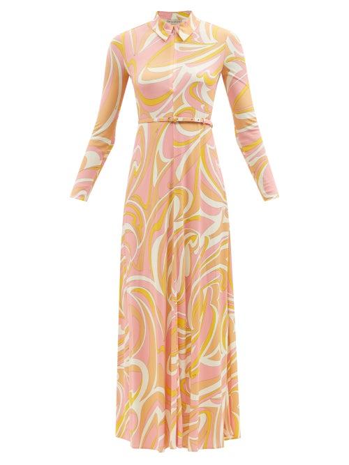 Emilio Pucci - Zipped Vortici-print Jersey Maxi Dress - Womens - Pink Multi