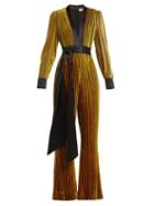 Matchesfashion.com Diane Von Furstenberg - Satin Trimmed Striped Velvet Jumpsuit - Womens - Black Gold