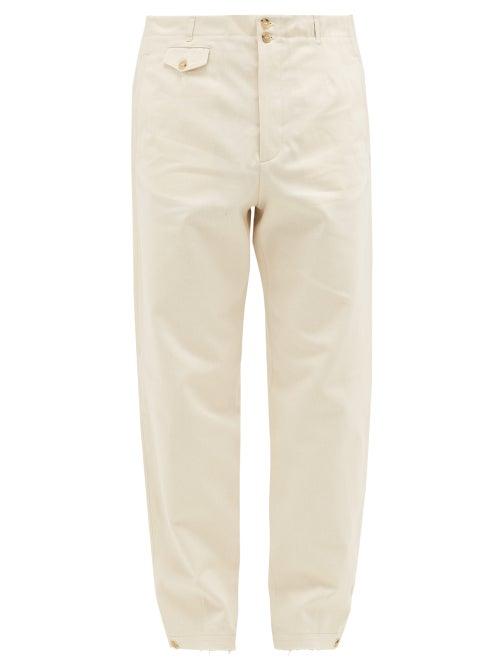 Matchesfashion.com Rochas - Buttoned-cuff Cotton Straight-leg Trousers - Mens - Ivory
