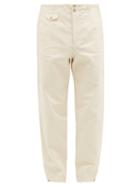 Matchesfashion.com Rochas - Buttoned-cuff Cotton Straight-leg Trousers - Mens - Ivory