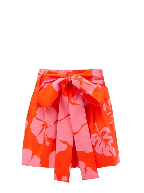 Matchesfashion.com Staud - Sage Hibiscus-print Cotton-blend Poplin Shorts - Womens - Red Print