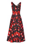 Matchesfashion.com Alexander Mcqueen - Flared Abstract Print Cotton Poplin Midi Dress - Womens - Red Multi