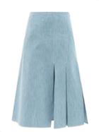 Ladies Rtw Fendi - Ff-embroidered Cotton-chambray Skirt - Womens - Light Denim