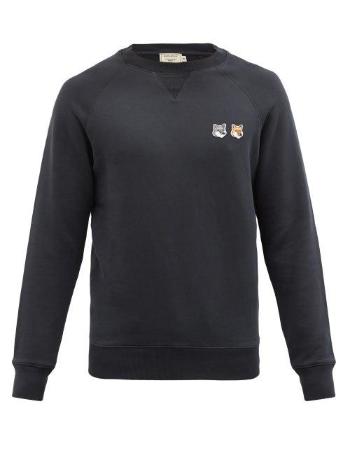 Matchesfashion.com Maison Kitsun - Double Fox Head-patch Cotton Sweatshirt - Mens - Grey