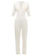 Matchesfashion.com Emilia Wickstead - Bella Pleated Wool Crepe Jumpsuit - Womens - Ivory