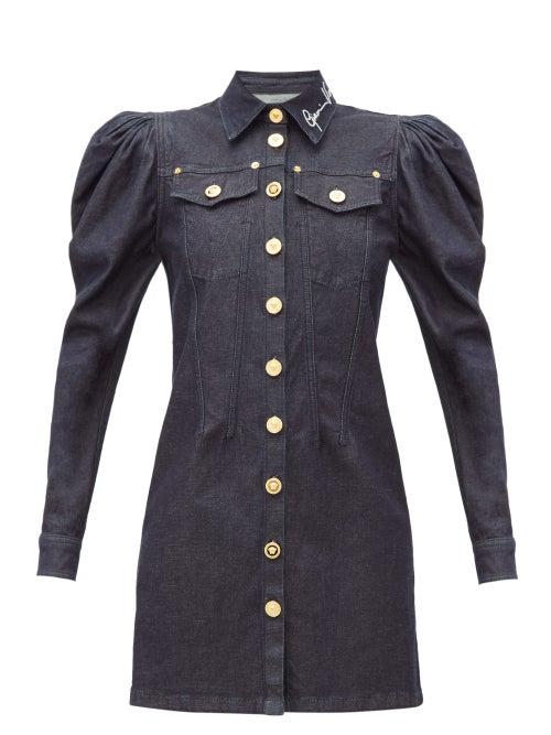 Matchesfashion.com Versace - Signature-embroidered Denim Mini Dress - Womens - Denim