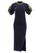 Sacai - Puff-sleeve Cotton-blend Jersey Dress - Womens - Navy