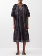Wiggy Kit - Sapphire Banded Cotton-poplin Midi Dress - Womens - Black White
