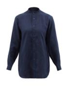 Charvet - Stand-collar Linen Shirt - Womens - Navy