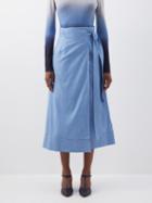 Gabriela Hearst - Duane Cotton-blend Twill Wrap Skirt - Womens - Light Denim