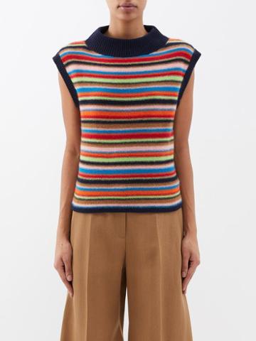 The Elder Statesman - Vista Striped Upcycled-cashmere Sweater Vest - Womens - Navy Multi