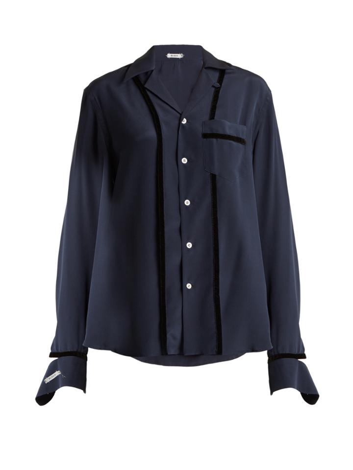 Franco Velvet-trimmed Crepe De Chine Blouse