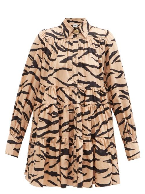 Matchesfashion.com Aje - Nouveau Tiered Zebra-print Cotton Mini Dress - Womens - Animal