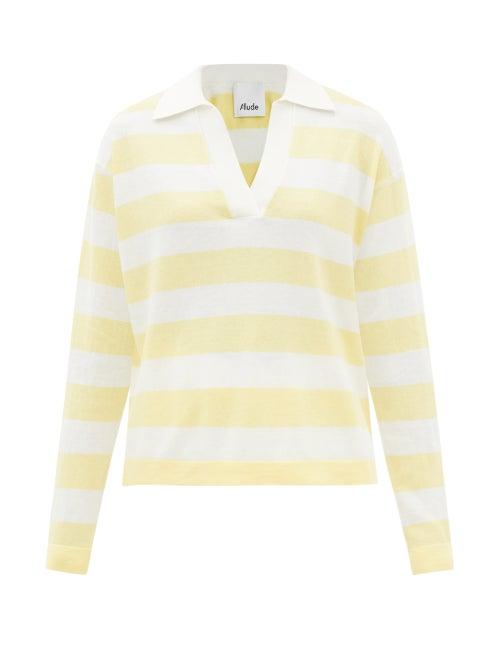 Allude - Striped Cotton-blend Polo Shirt - Womens - Yellow Stripe
