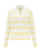 Allude - Striped Cotton-blend Polo Shirt - Womens - Yellow Stripe
