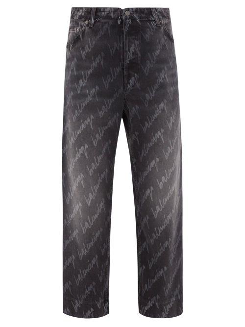 Balenciaga - Scribble-print Distressed Cropped Jeans - Womens - Black