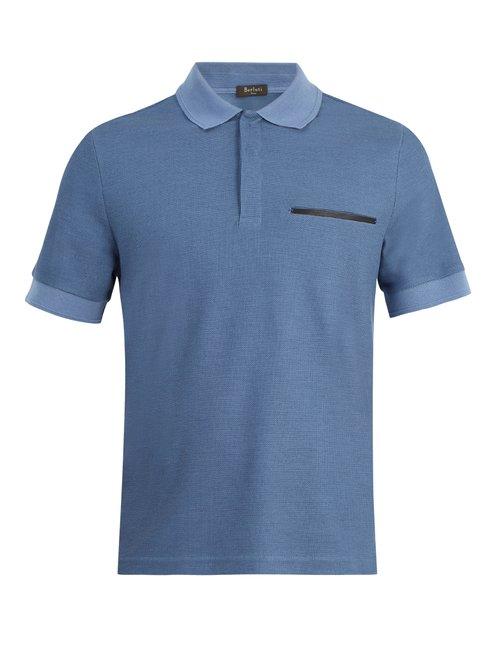 Matchesfashion.com Berluti - Contrast Trim Cotton Blend Piqu Polo Shirt - Mens - Navy