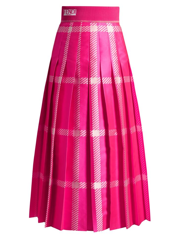 Fendi Logo-jacquard Checked Pleated Midi Skirt
