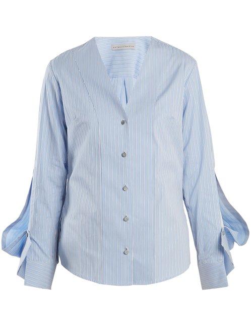 Matchesfashion.com Palmer//harding - V Neck Striped Cotton Shirt - Womens - Blue Stripe