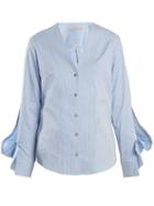 Matchesfashion.com Palmer//harding - V Neck Striped Cotton Shirt - Womens - Blue Stripe