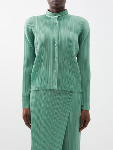 Pleats Please Issey Miyake - Stand-collar Technical-pleated Shirt - Womens - Green