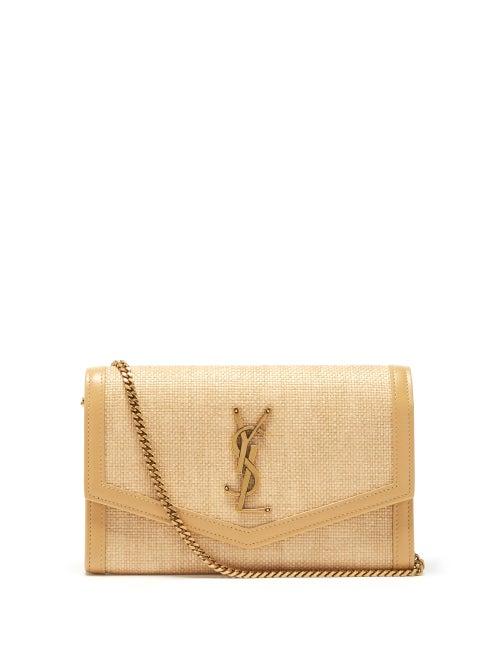 Saint Laurent - Uptown Ysl-logo Hopsack Cross-body Bag - Womens - Tan Multi