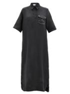 Matchesfashion.com Ganni - Studded Linen Midi Shirt Dress - Womens - Black
