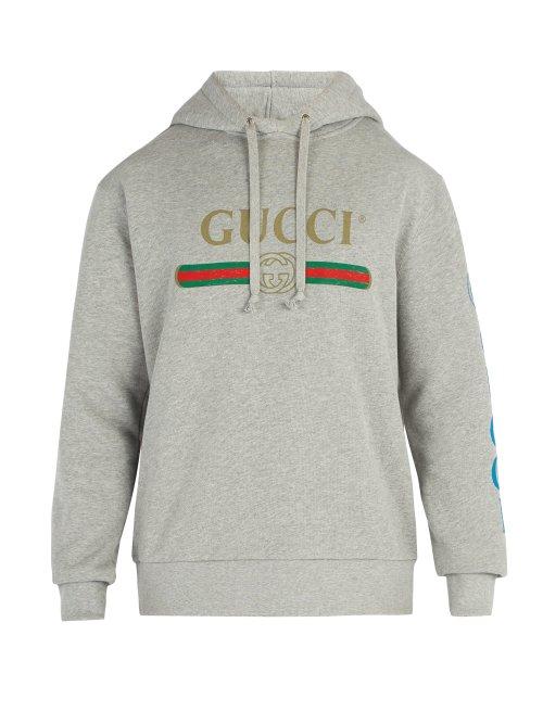 Matchesfashion.com Gucci - Gucci Dragon And Logo Hooded Sweatshirt - Mens - Grey